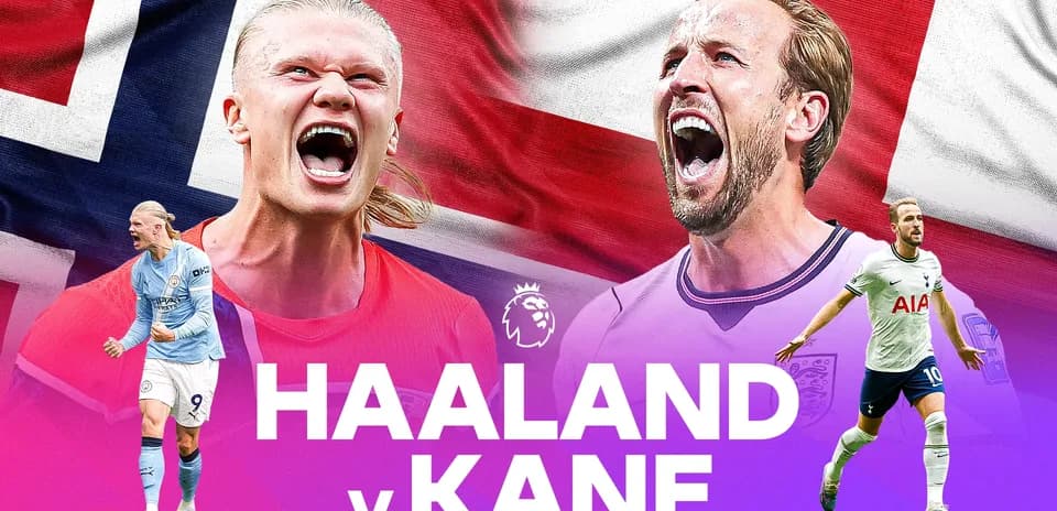 Haaland y Kane enfrentados con banderas de fondo