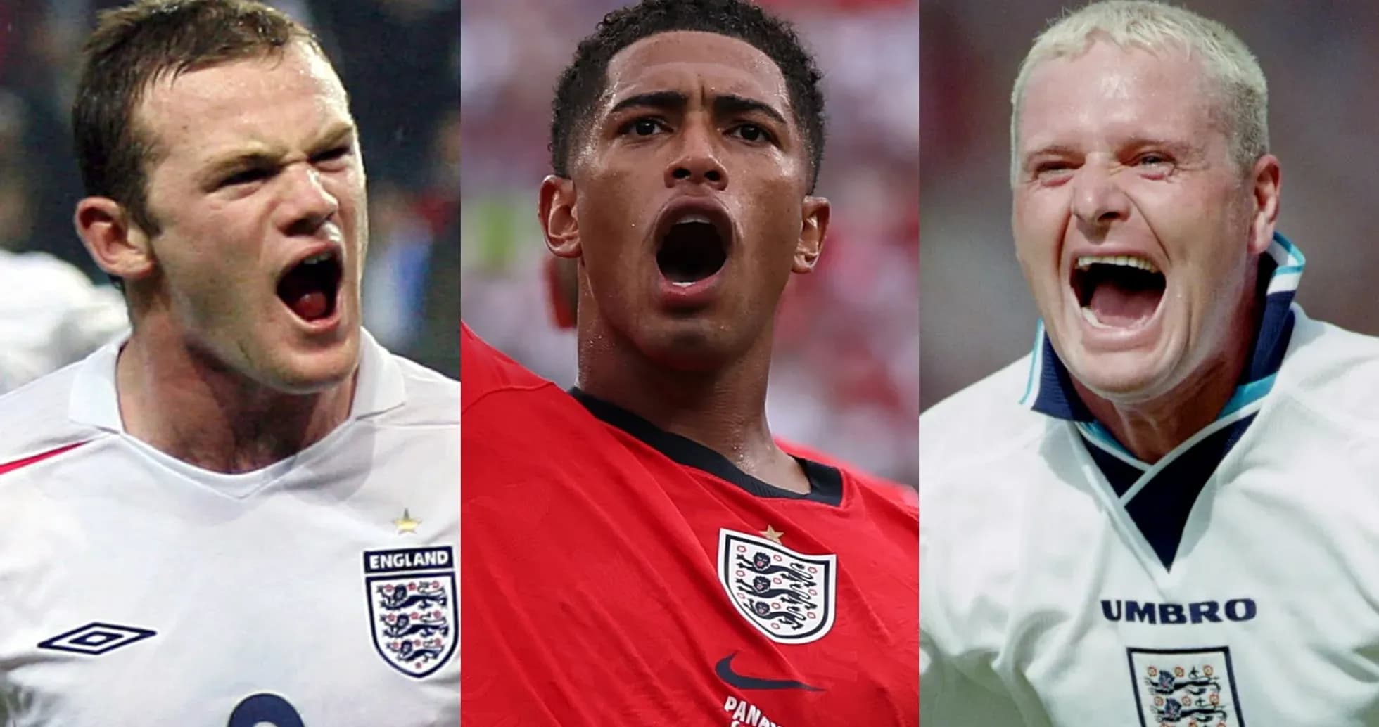 Tres jugadores de Inglaterra celebrando con gritos