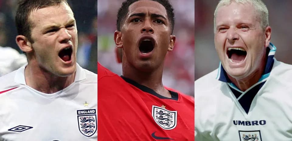 Tres jugadores de Inglaterra celebrando con gritos