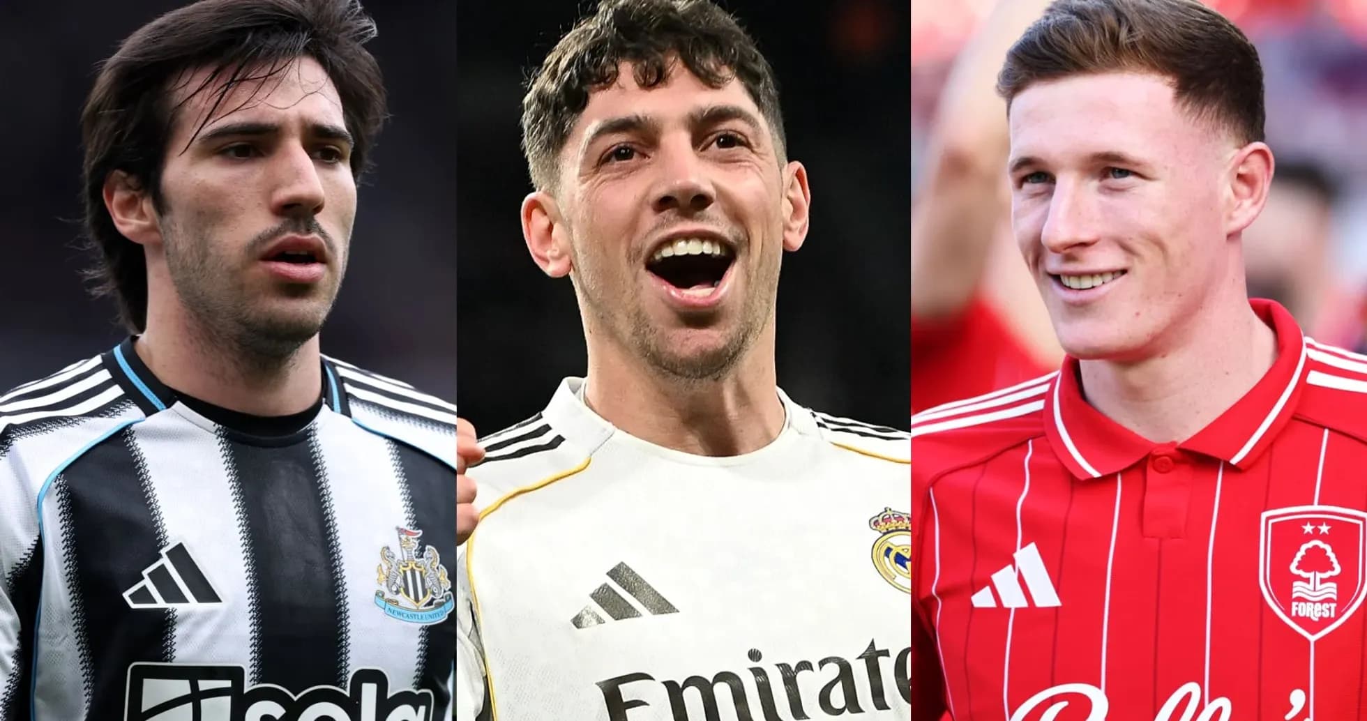 Tres jugadores de fútbol en diferentes camisetas de clubes