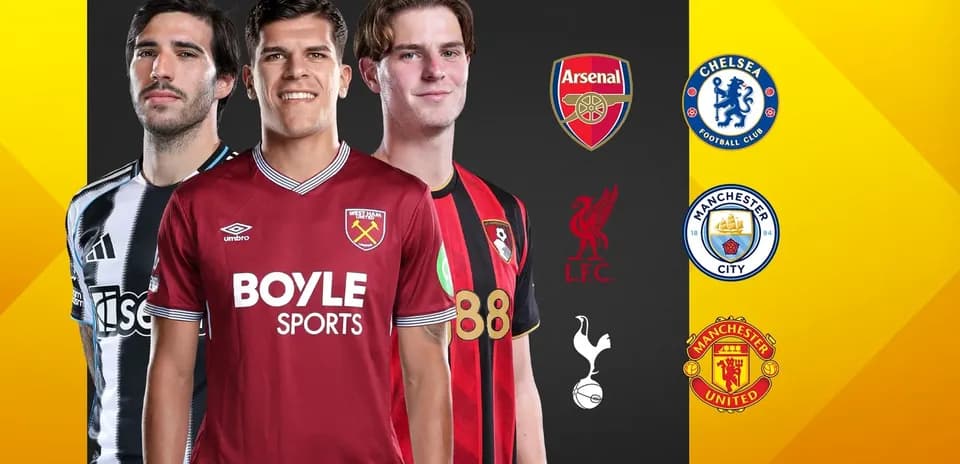 Jugadores de varios equipos de fútbol en uniforme