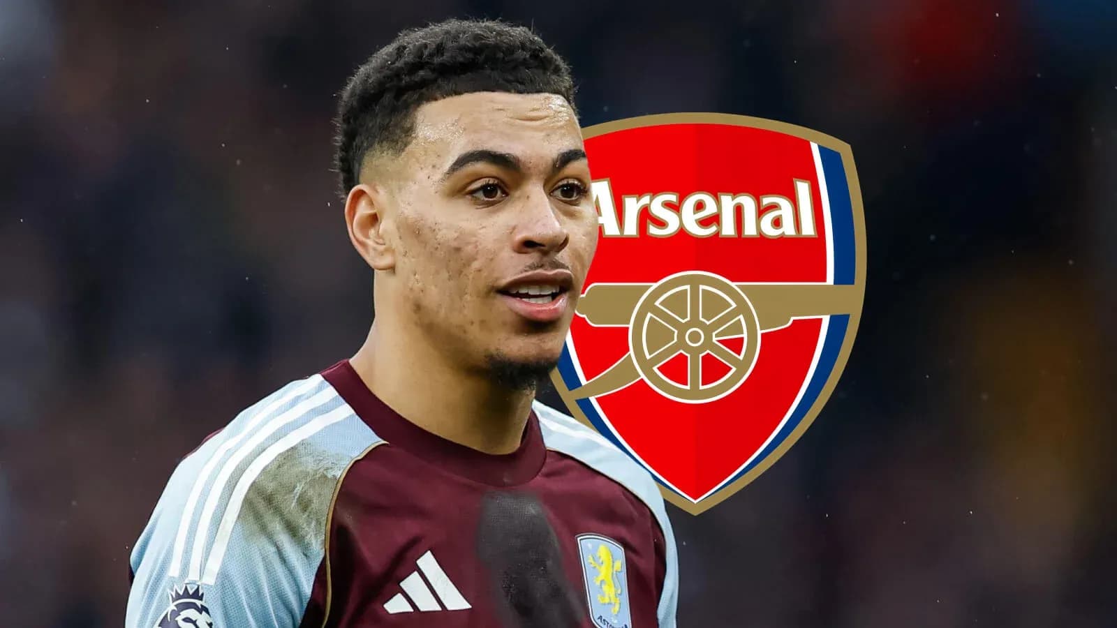 Jugador de Aston Villa con fondo de Arsenal