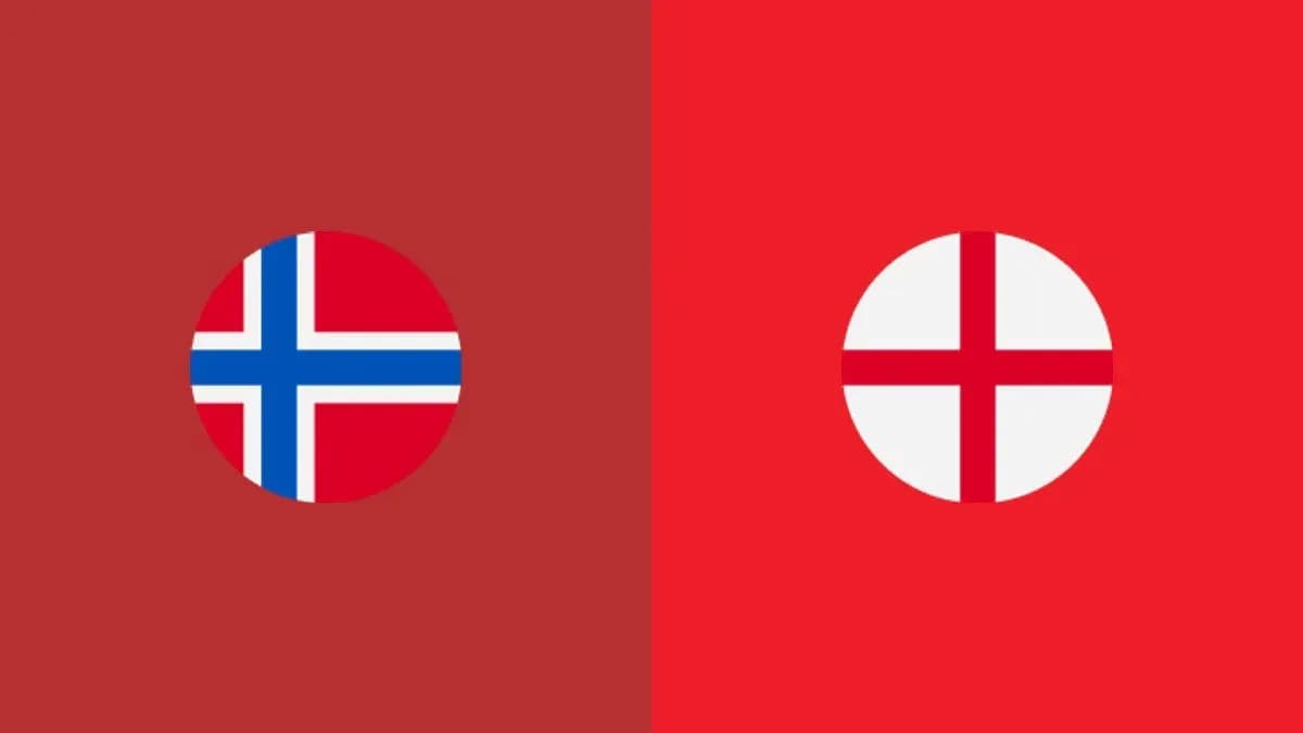 Banderas de Noruega e Inglaterra en fondo rojo