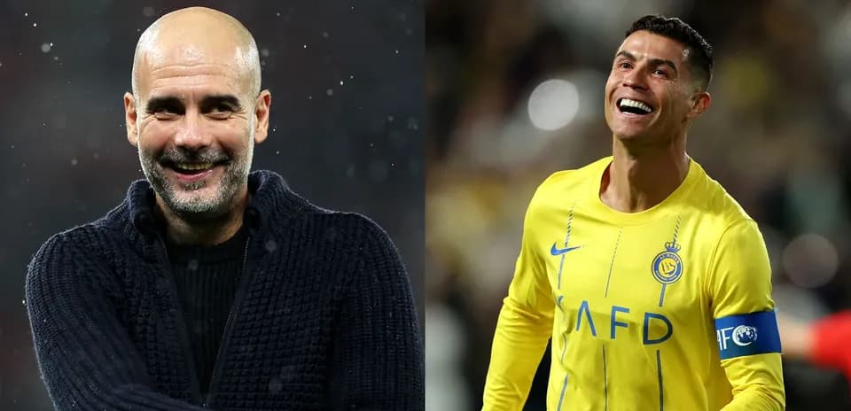 Pep Guardiola y Cristiano Ronaldo en poses distintas
