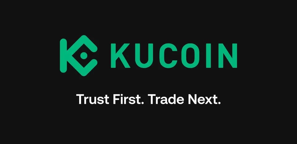 Logotipo de KuCoin con lema en fondo negro