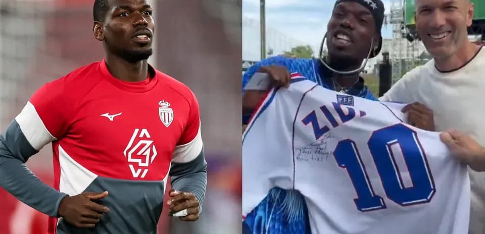 Paul Pogba entrenando y sosteniendo camiseta de Zidane