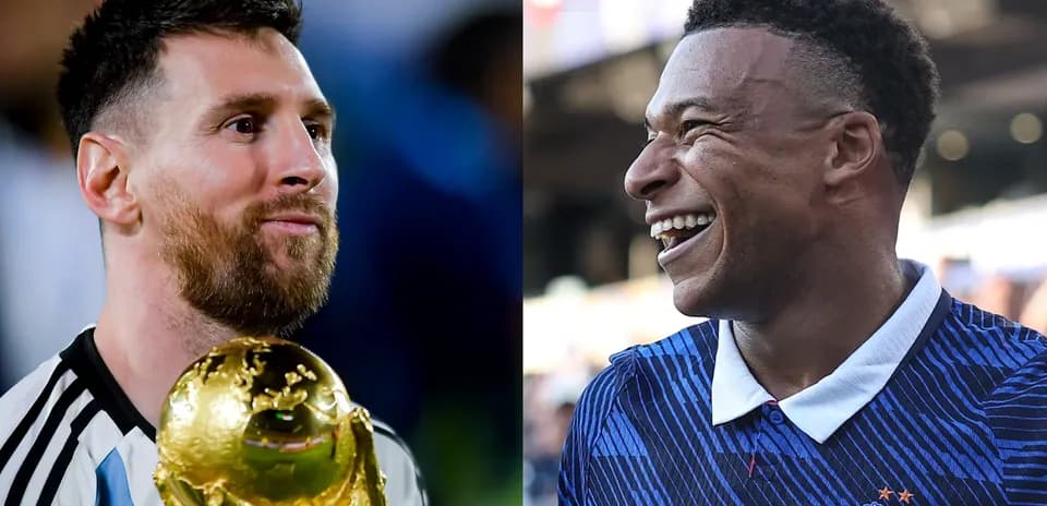 Lionel Messi y Kylian Mbappé sonriendo en evento