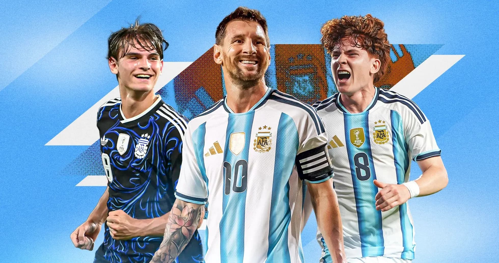 Jugadores de Argentina posando con camisetas del equipo