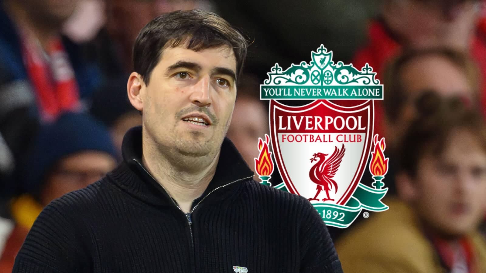 Persona en el estadio con logo de Liverpool FC