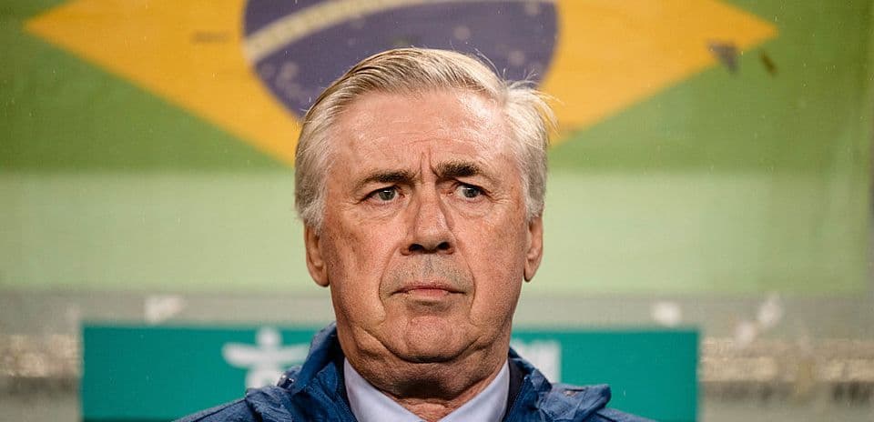 Entrenador con bandera de Brasil de fondo