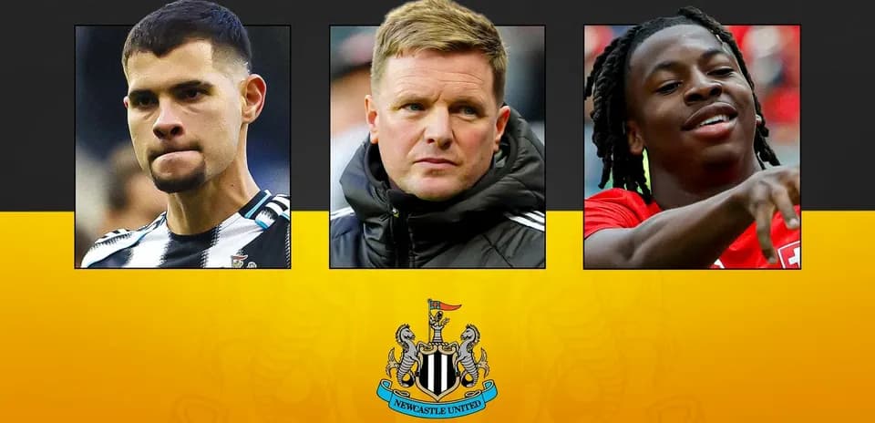 Tres imágenes de jugadores y entrenador de Newcastle United