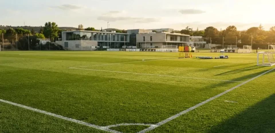 Campo de entrenamiento de fútbol con material dispuesto
