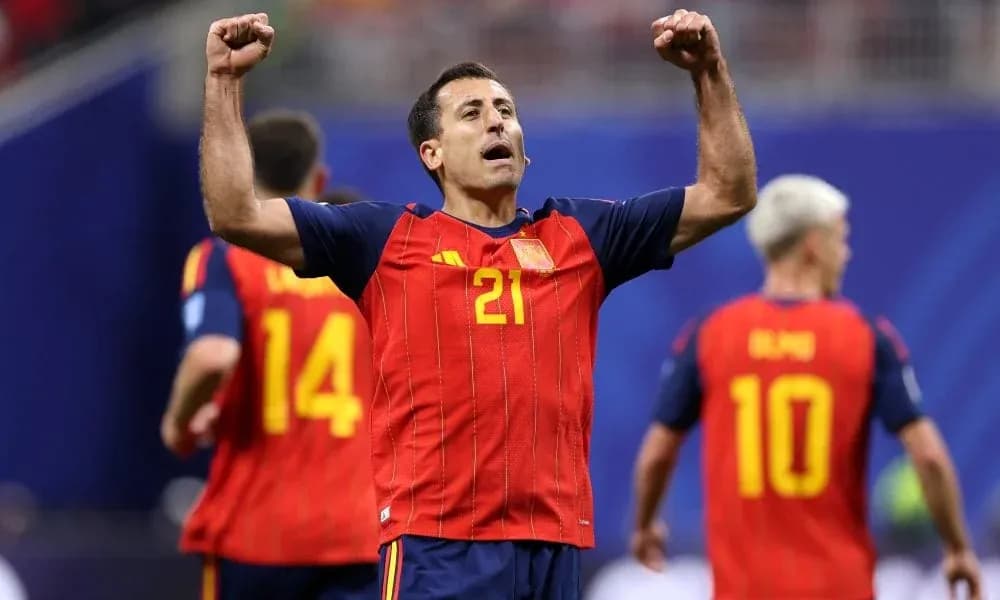 Jugador de España celebrando un gol en el partido