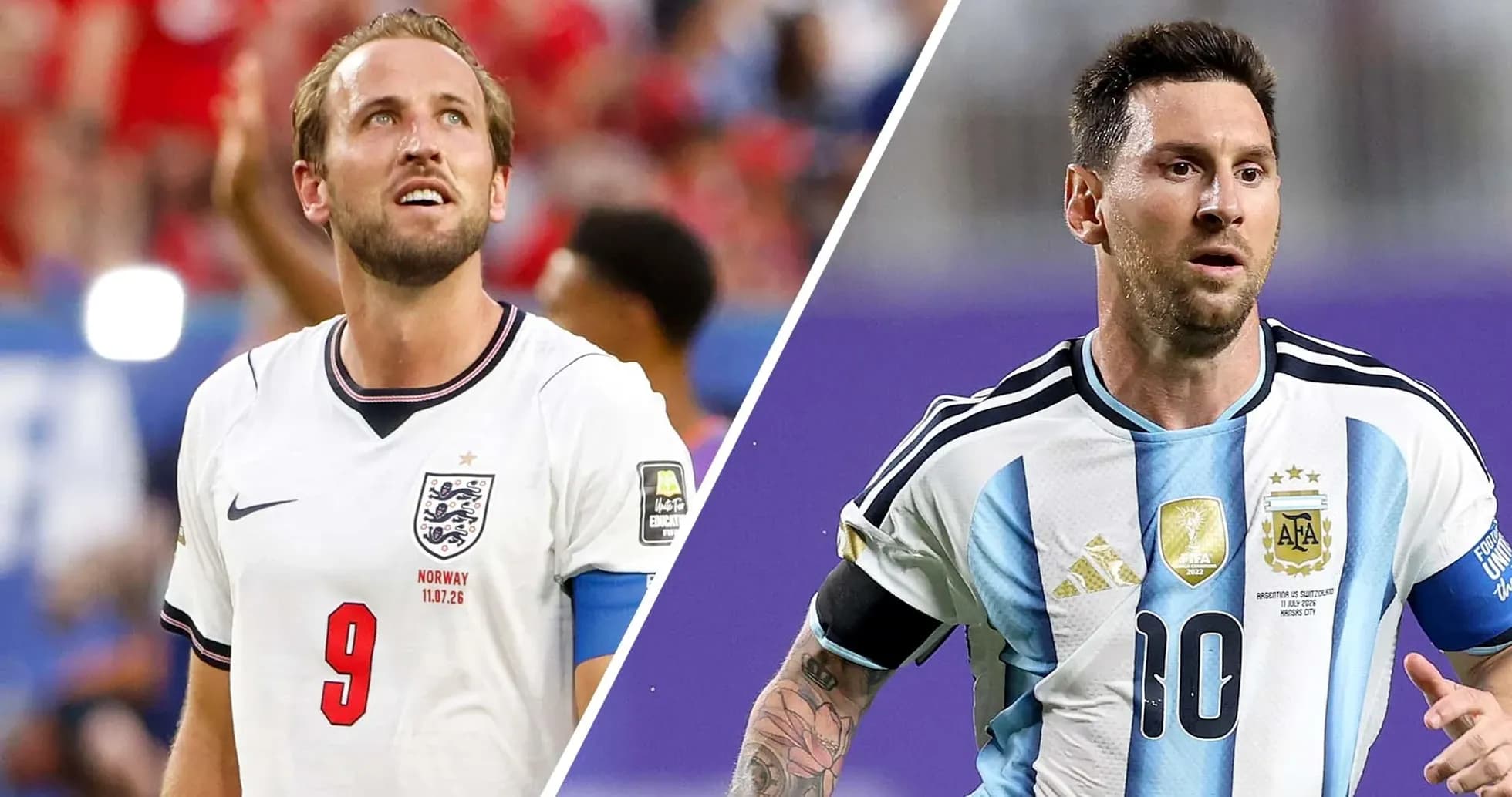 Harry Kane y Lionel Messi en el partido Harry Kane y Lionel Messi en el partido