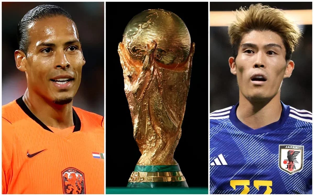 Virgil van Dijk y jugador japonés con trofeo Virgil van Dijk y jugador japonés con trofeo