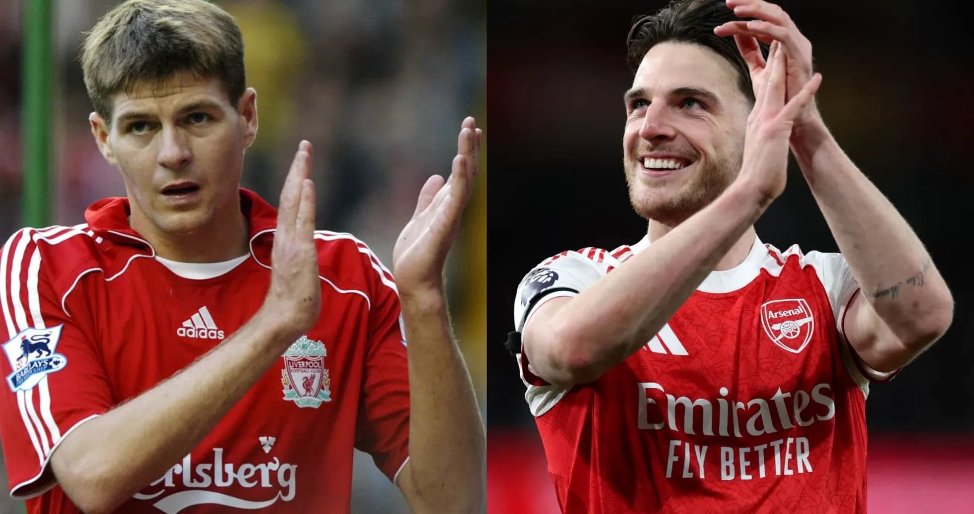 Dos futbolistas aplaudiendo en diferentes camisetas Dos futbolistas aplaudiendo en diferentes camisetas