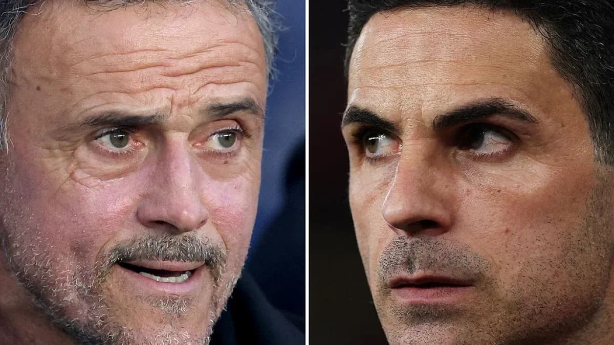 Entrenadores Luis Enrique y Mikel Arteta en primer plano Entrenadores Luis Enrique y Mikel Arteta en primer plano