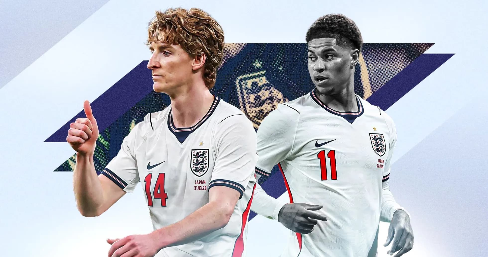 Dos jugadores de Inglaterra con camisetas de la selección Dos jugadores de Inglaterra con camisetas de la selección