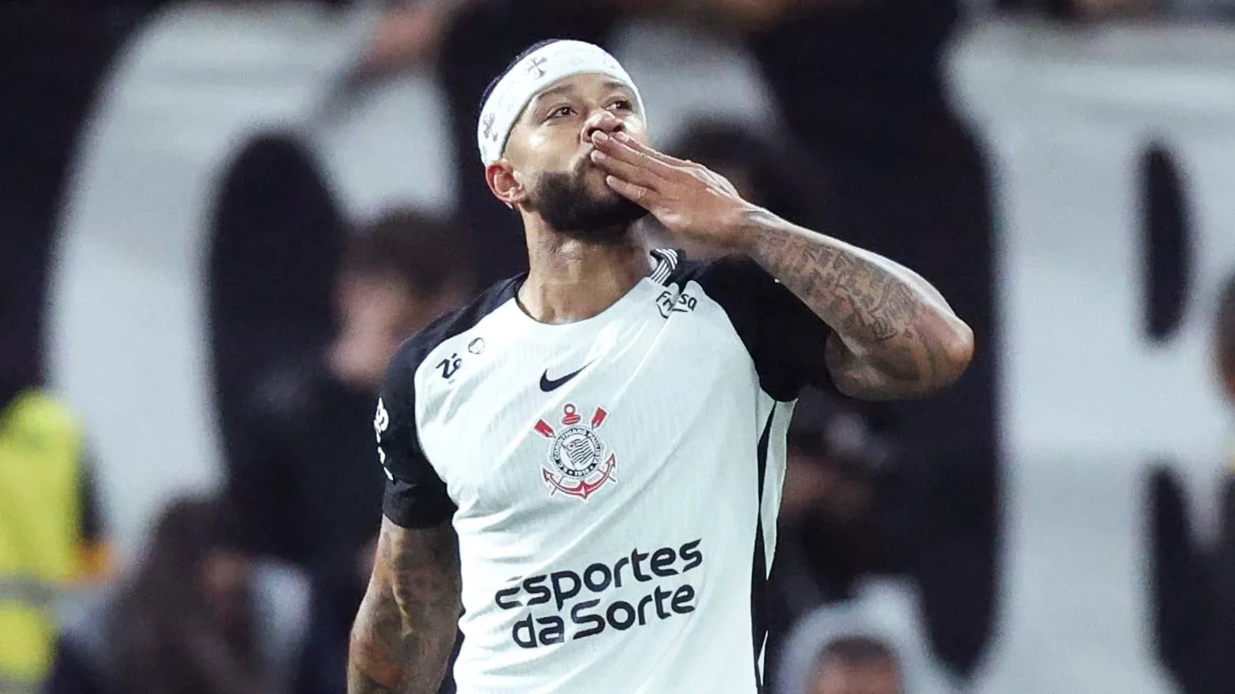 Jugador de Corinthians celebrando un gol con gesto Jugador de Corinthians celebrando un gol con gesto