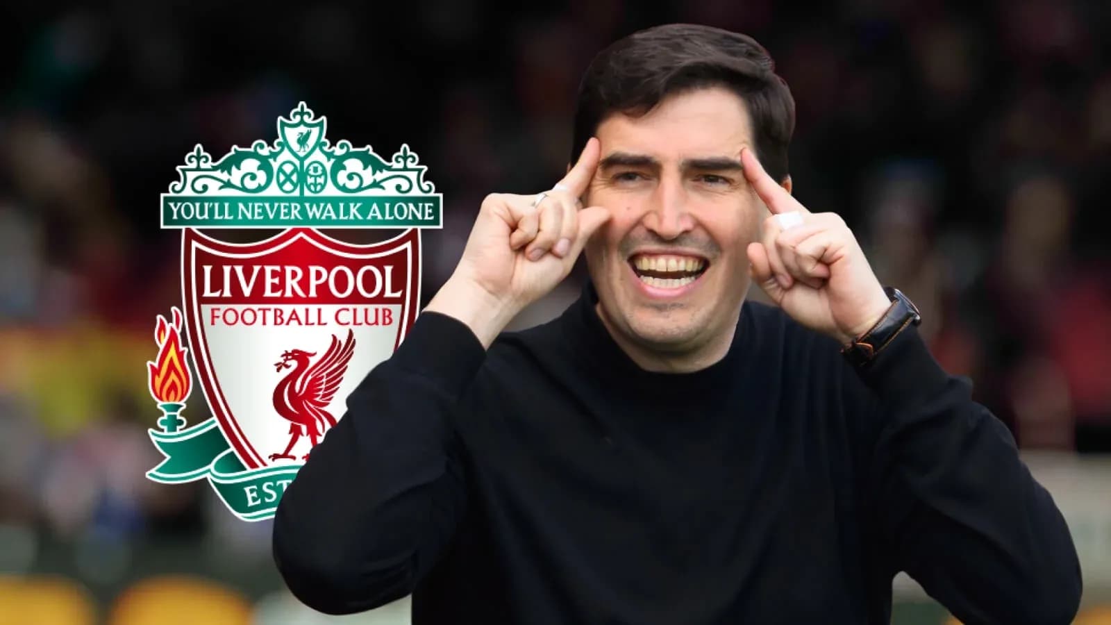 Entrenador gesticulando con el logotipo de Liverpool Entrenador gesticulando con el logotipo de Liverpool