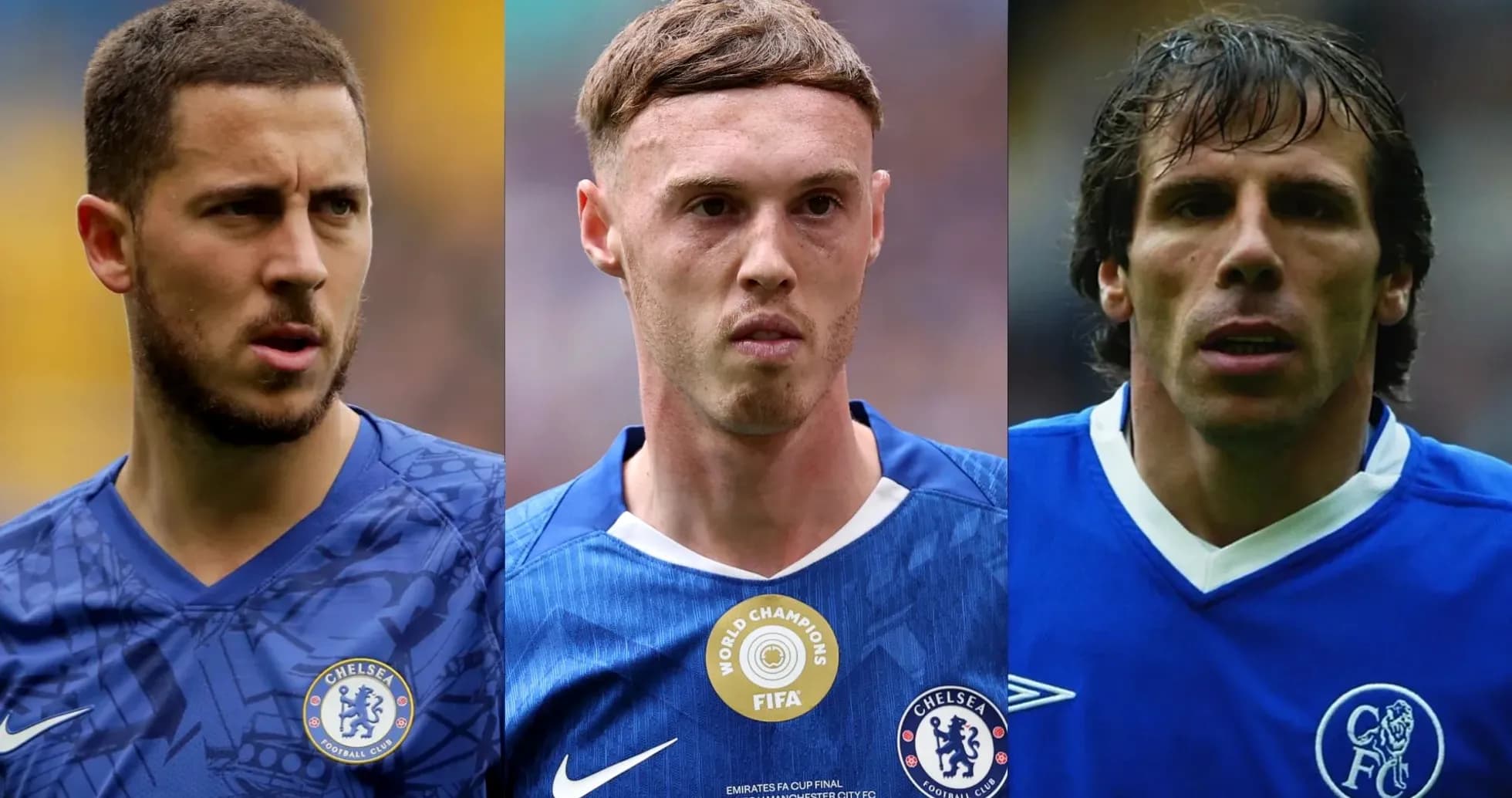 Tres jugadores de Chelsea en camisetas del club Tres jugadores de Chelsea en camisetas del club