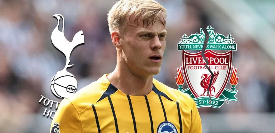 Jugador de Brighton con logos de Tottenham y Liverpool Jugador de Brighton con logos de Tottenham y Liverpool