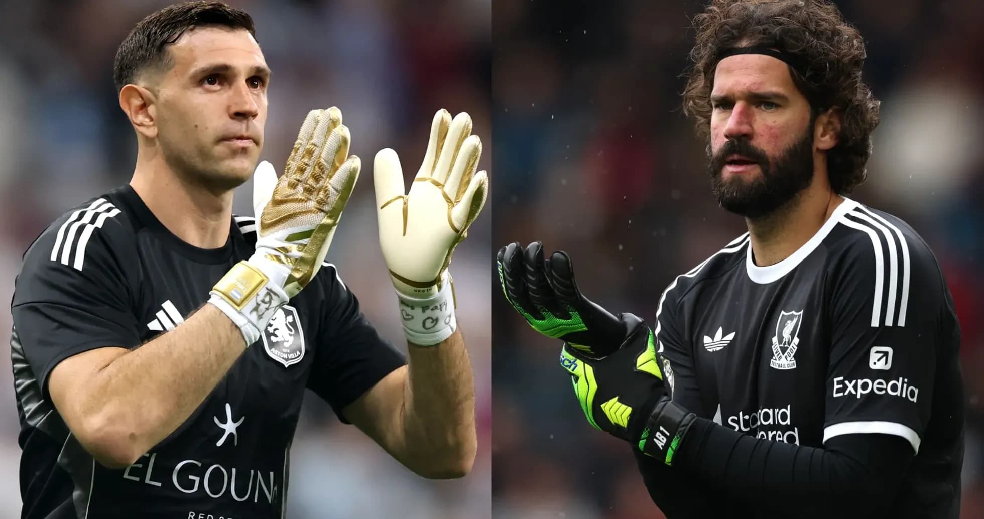 Dos porteros aplaudiendo en sus respectivas camisetas Dos porteros aplaudiendo en sus respectivas camisetas