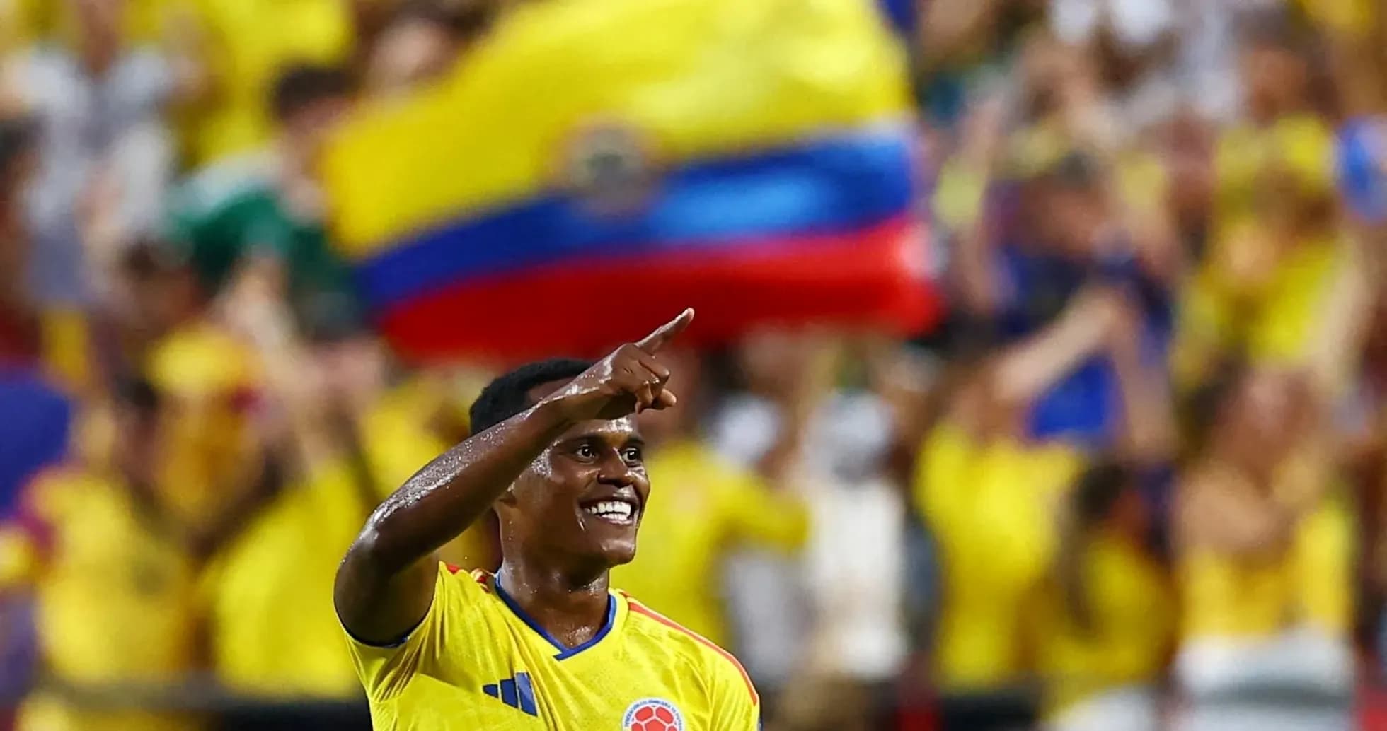 Jugador de Colombia celebrando con aficionados en el estadio Jugador de Colombia celebrando con aficionados en el estadio