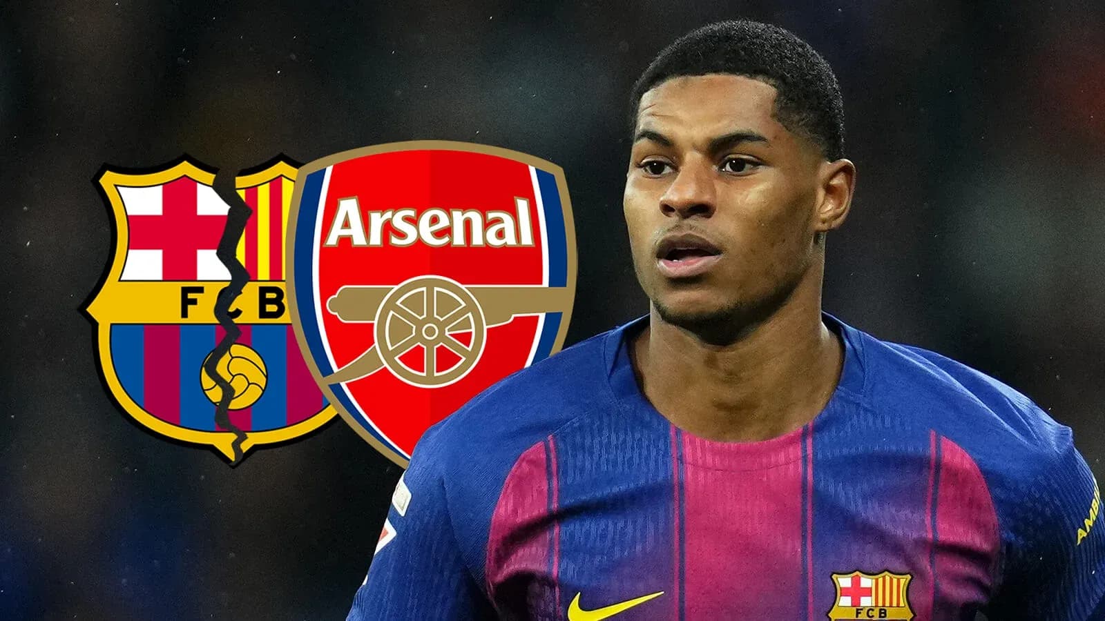 Jugador de Barcelona con escudos de Arsenal y Barça Jugador de Barcelona con escudos de Arsenal y Barça