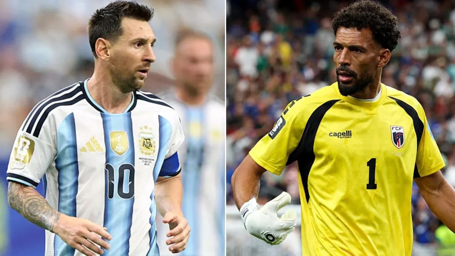 Lionel Messi y portero de Cabo Verde en acción Lionel Messi y portero de Cabo Verde en acción